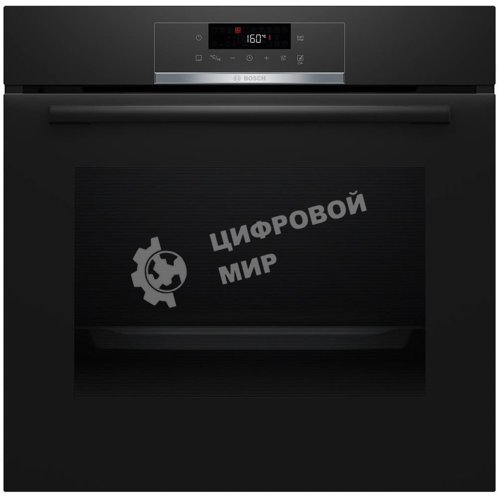 Встраиваемый духовой шкаф с добавлением пара Bosch HQG572EB3 Serie 4, Auto Pilot 15, объем 71 л , 9 режимов нагрева, 3D Hotair, Soft move door,телескопические направляющие 1уровень,гидролиз и пиролиз, сенсорное управление, черный+профиль из нержавеющей стали