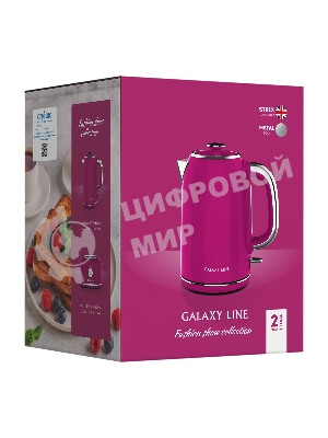 Чайник электрический Galaxy Line GL 0346, малиновый джем, металл, 2200 Вт, 1.7 л