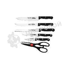 Набор ножей LARA LR05-53 7 предметов: ДЕРЕВЯННАЯ ПОДСТАВКА + 5 ножей + ножницы, нержавеющая сталь 2CR13