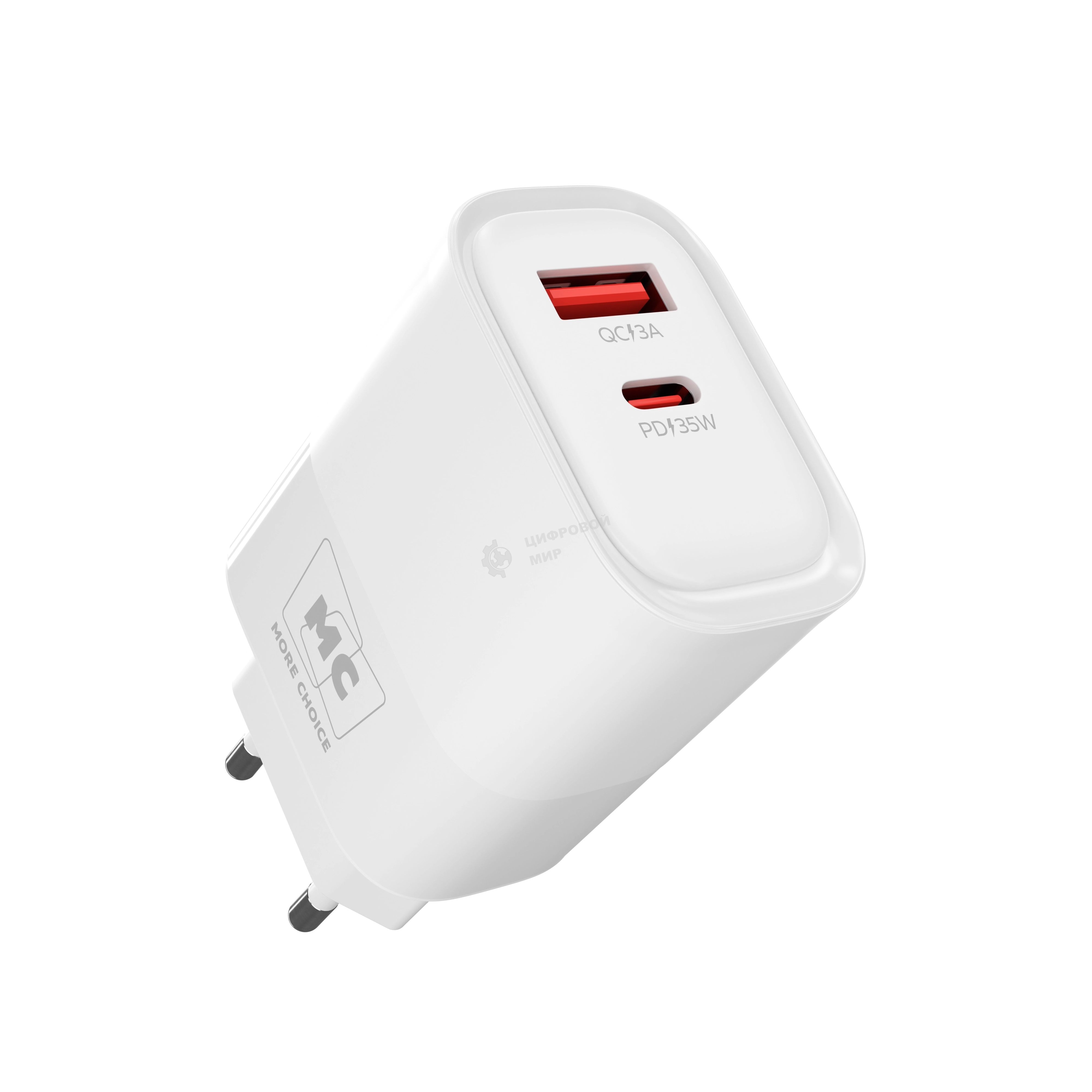 Сетевое зарядное устройство MORE CHOICE NC82a 1USB+1Type-C 3.0A PD 35W+QC3.0 для Type-C Type-C, белый
