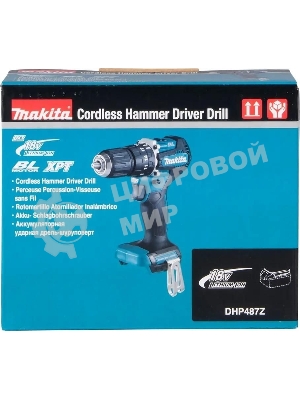 Дрель-шуруповерт Makita DHP487Z, 18 В, 0 Ач, 40 Нм, бесщеточный, ударный