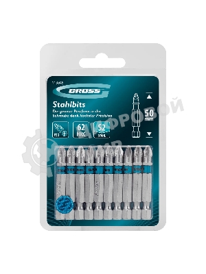Бита Gross PZ2х50мм, сталь S2, шестигр., 10 шт.