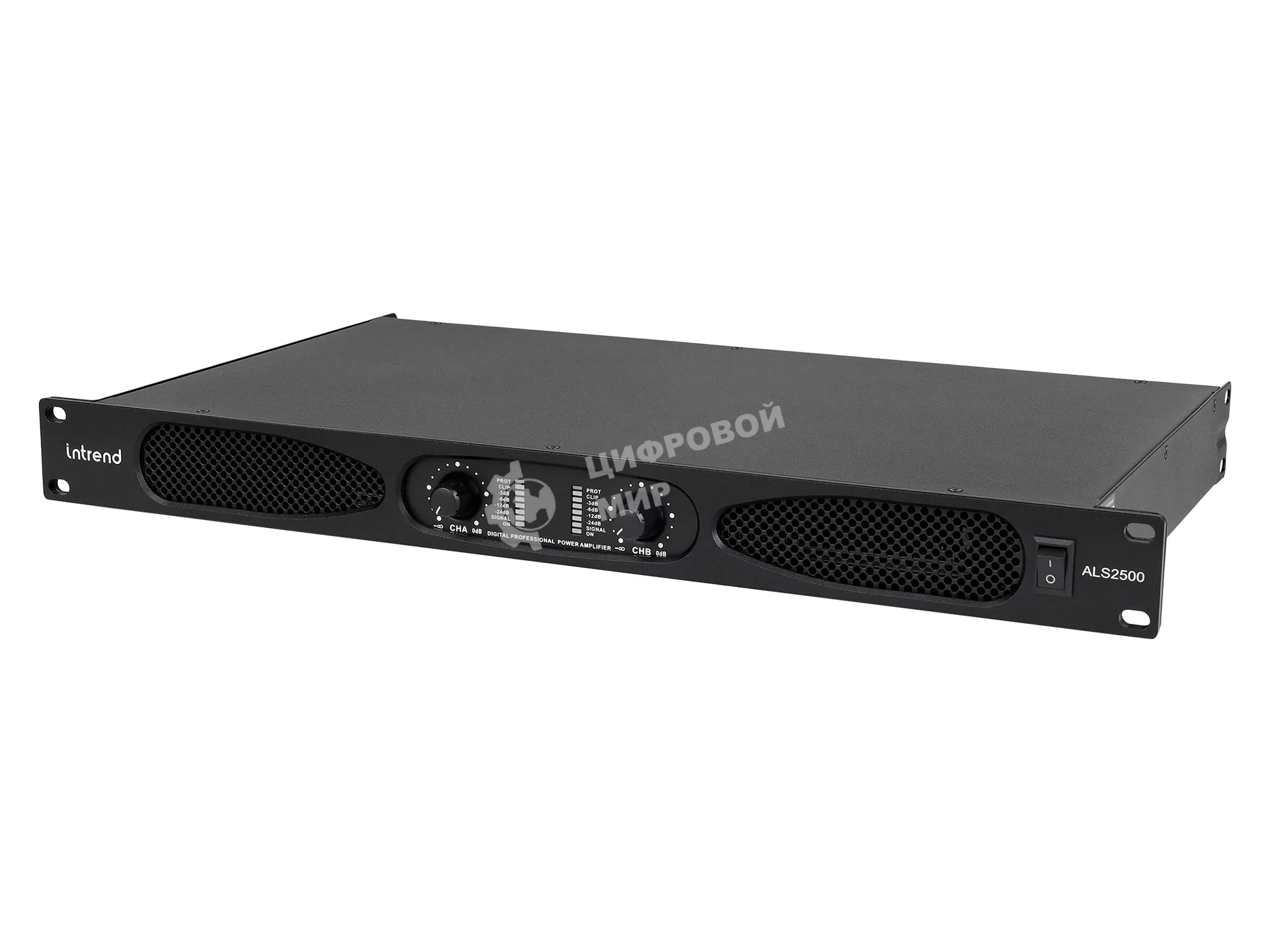 Усилитель Intrend ALS 2500 Двухканальный, 2х500Вт/8Ом, 2х800Вт/4Ом, 2х1100Вт/2Ом, 1х1600Вт/8Ом, 1х2200Вт/4Ом