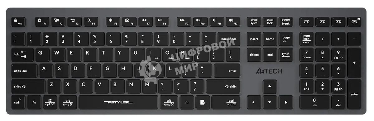 Клавиатура беспроводная A4Tech Fstyler FBX50C, USB, Bluetooth/Радиоканал, серый