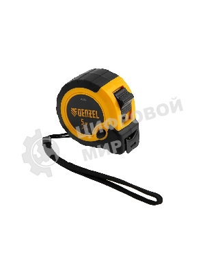 Рулетка Denzel 5м х 25мм, двухкомп. корпус, кнопка-пауза