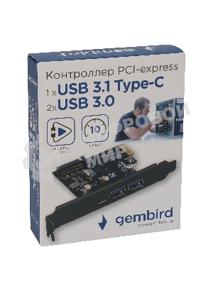 Контроллер USB 3.1 Gembird SPCR-03 в разъем PCI-e, 2xUSB-A + 1xType-C