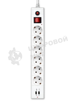 Удлинитель с сетевым фильтром Buro 6х5 м с заземл. 10А IP20 BU-SP5 USB 2A-W CCA белый