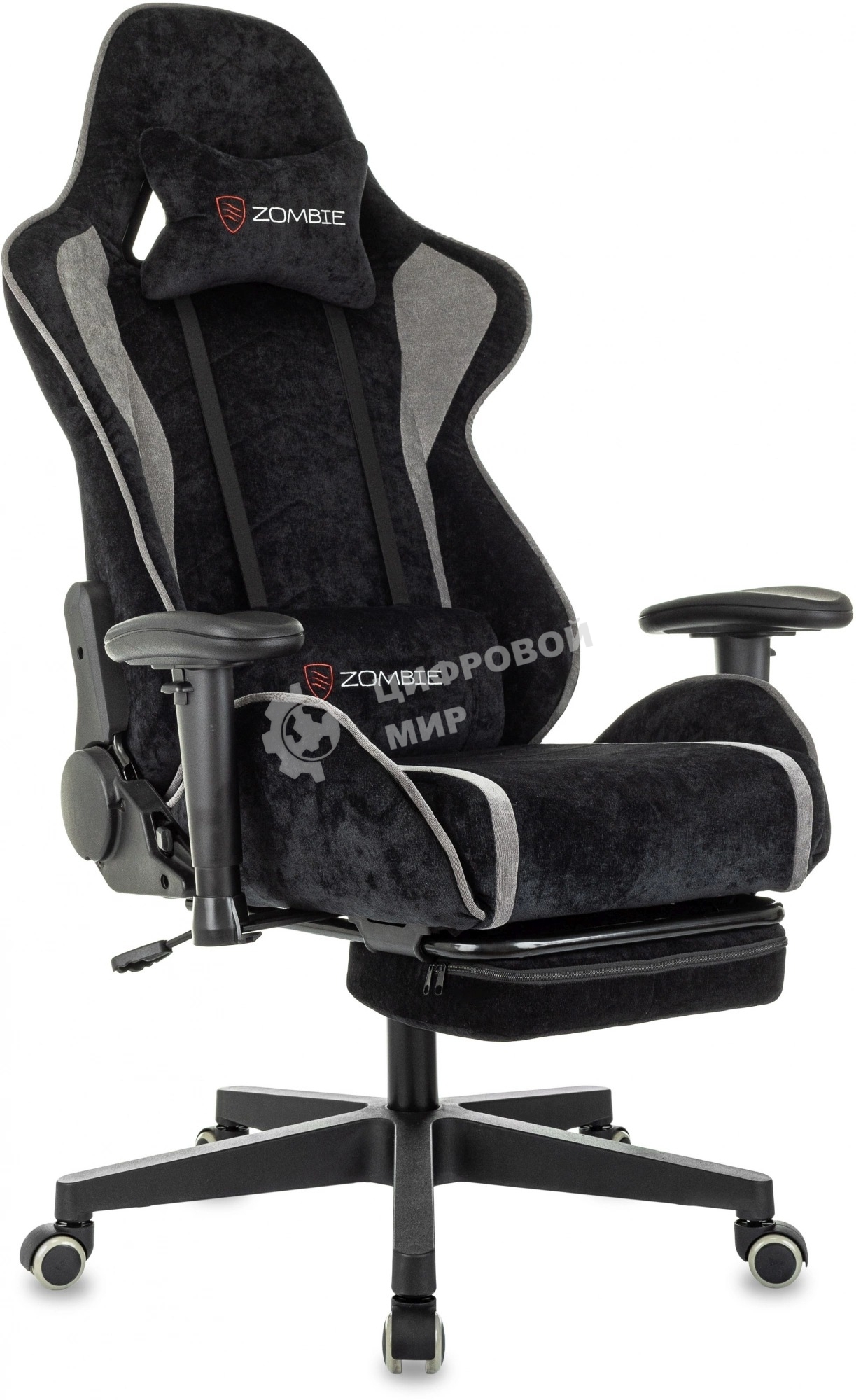 Кресло Zombie Drift/F черный/серый, экокожа, 120 кг, механизм качания, подставка для ног