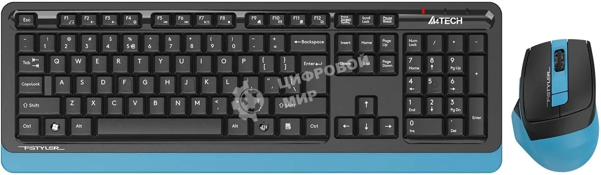 Комплект клавиатура+мышь A4Tech FStyler FG1035 беспроводной, USB, 2000 DPI, чёрный/синий