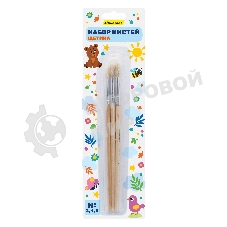 Набор кистей Silwerhof Веселые друзья (набор 3шт) щетина круглая №2,4,6, деревянная ручка