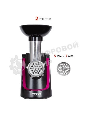 Мясорубка электрическая ECON ECO-1062MG черный, 2000 Вт, 2.2 кг/мин, реверс, защита от перегрузки, насадки - 4
