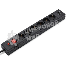 Удлинитель с сетевым фильтром 6х1.8 м с заземл. 10А IP20 BU-SP1.8 USB 2A CCA 3х0.75 2USB черный BURO 992310