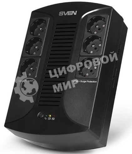 Источник бесперебойного питания SVEN UP-L1000E 1000VA/500W (6 розеток: 3х UPS/сетевой фильтр+3 x сетевой фильтр)