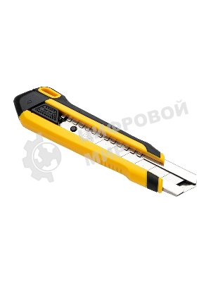 Технический нож Deli DL025 25мм SK4. 2-ступенчатое лезвие. Ударопрочный и обрезиненный корпус. Кнопка автоматической блокировки.