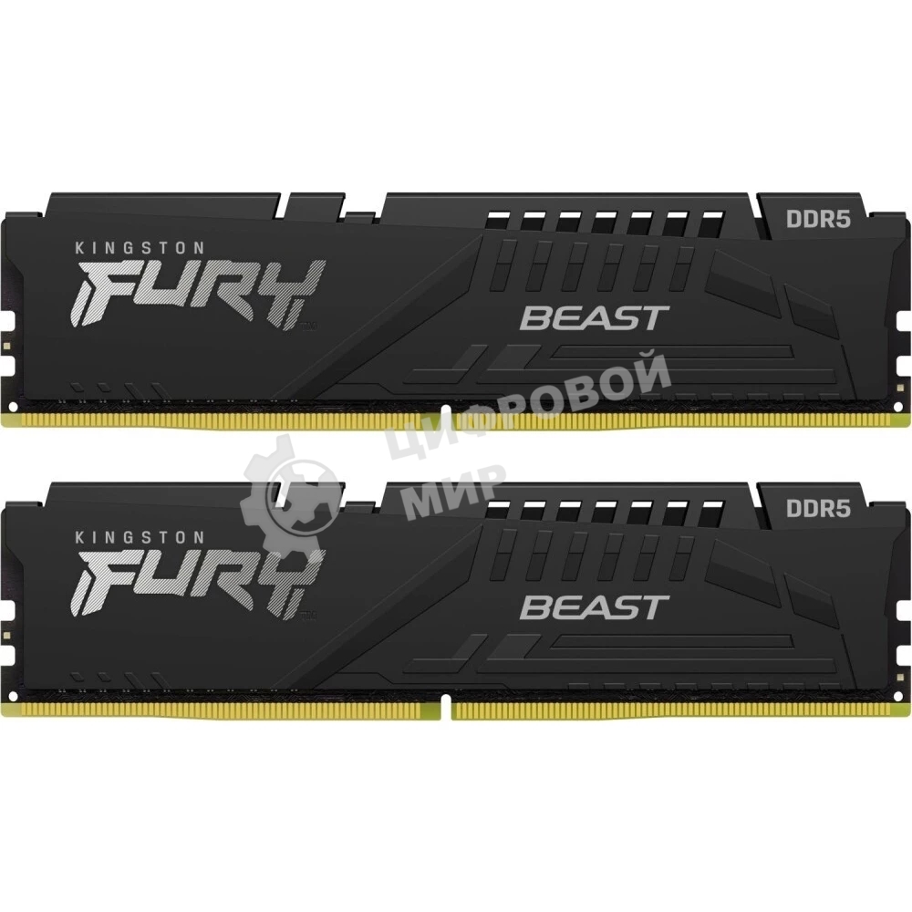 Оперативная память Kingston Fury Beast, DDR5, 32Gb (2x16Gb), 6400MHz, CL32, DIMM, с радиатором, черный