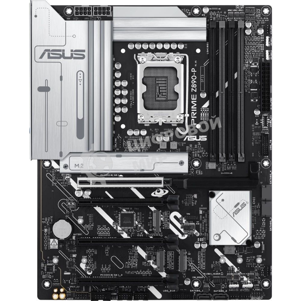 Материнская плата ASUS PRIME Z890-P, LGA 1851, Intel Z890, 4xDDR5, 4xSATA, 4xM.2, 1xPCIe 5.0 x16, 2xPCIe 4.0 x4, 1xPCIe 4.0 x1, 1xHDMI, 1xDP, 1xUSB-C (видеовыход), 1x 2.5Gb LAN, 4xUSB-A 2.0, 2xUSB-A 3.2 Gen 1, 1xUSB-A 3.2 Gen 2, 1xUSB-C 3.2 Gen 2x2, 3x3.5 мм, 7.1, ATX