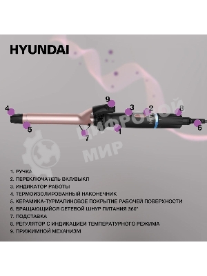 Щипцы для завивки волос Hyundai H-HS1422 черный, 25 мм, 200 °C, 6 режимов