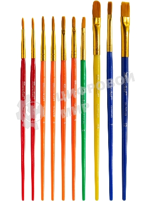 Набор кистей Silwerhof Color (набор 10шт) синтетика круглая №2,3/плоская №3,6,7,12/овальная №3,10