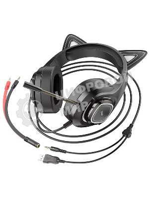 Гарнитура HOCO W107 Cute Cat чёрный, проводная, подсветка