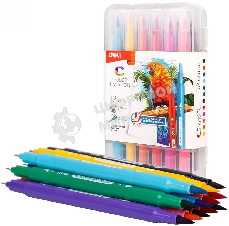 Фломастеры Deli EC151-12 Color Emotion 12 цветов, пластиковая коробка (12шт)