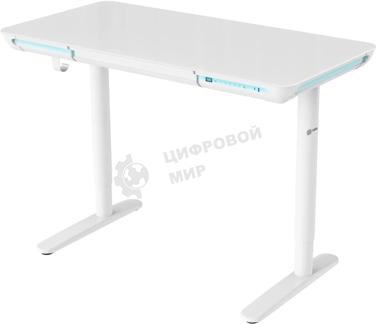 Стол компьютерный Cactus CS-EGD-WT-LED столешница закаленное стекло, белый каркас белый