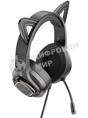 Гарнитура HOCO W107 Cute Cat чёрный, проводная, подсветка