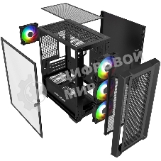 Компьютерный корпус Powercase Alisio Micro X4B V2, Tempered Glass, 4х 120мм ARGb fans, ARGb HUB, черный, mATX (CAMCXB-A4)