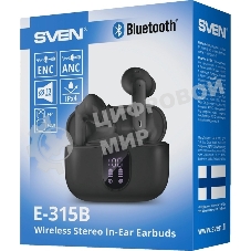 Наушники TWS SVEN E-315B черный, внутриканальные, Bluetooth, сенсорное управление, до 5 ч