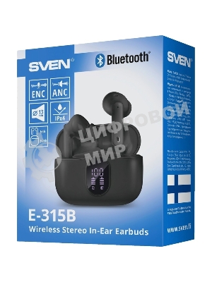 Наушники TWS SVEN E-315B черный, внутриканальные, Bluetooth, сенсорное управление, до 5 ч