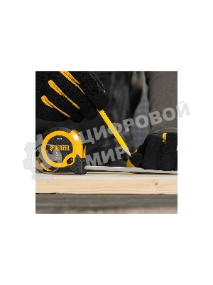 Рулетка Denzel 5м х 25мм, двухкомп. корпус, кнопка-пауза