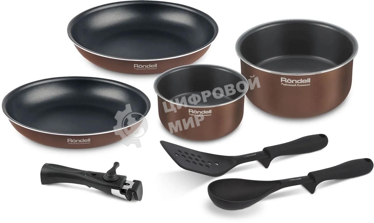 Набор посуды Rondell Kortado7 предм. (сковорода 26х5,5, сковорода 28х5,5, ковш 16х8, кастрюля 20х9,5, съемная ручка