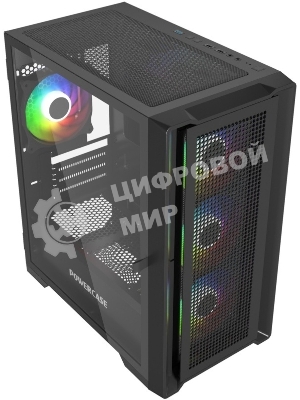 Компьютерный корпус Powercase Alisio Micro X4B V2, Tempered Glass, 4х 120мм ARGb fans, ARGb HUB, черный, mATX (CAMCXB-A4)