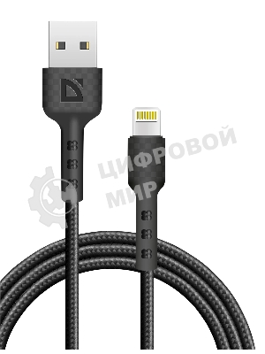 Кабель Defender F181, USB 2.0 (AM) - Apple Lightning (M), 1 м, 2.4А, нейлоновая оплетка, черный.