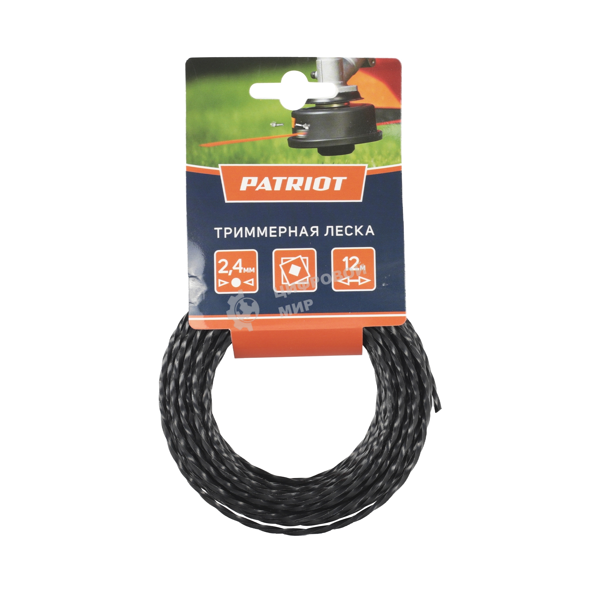 Леска PATRIOT D 2,4 мм L 12 м (скрученный квадрат, черный) 240-12-5, картонный подвес