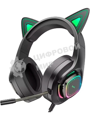 Гарнитура HOCO W107 Cute Cat чёрный, проводная, подсветка