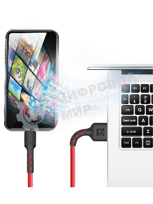 Кабель Defender F181, USB 2.0 (AM) - microUSB 2.0 (BM), 1 м, 2.4А, нейлоновая оплетка, красный.