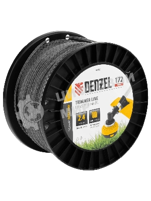 Леска для триммера Denzel двухкомпонентная, зубчатый квадрат, 2,4 мм х 172 м, на DIN кат. EXTRA CORD