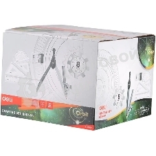 Циркуль Deli EG30404, корпус ассорти, металл, в комплекте: линейка/транспортир/2 угольника/карандаш/ластик/точилка