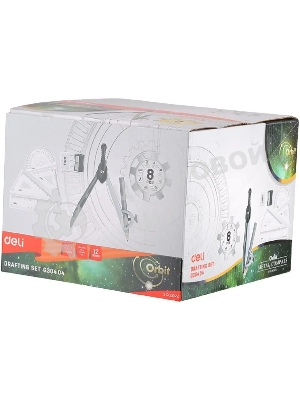 Циркуль Deli EG30404, корпус ассорти, металл, в комплекте: линейка/транспортир/2 угольника/карандаш/ластик/точилка