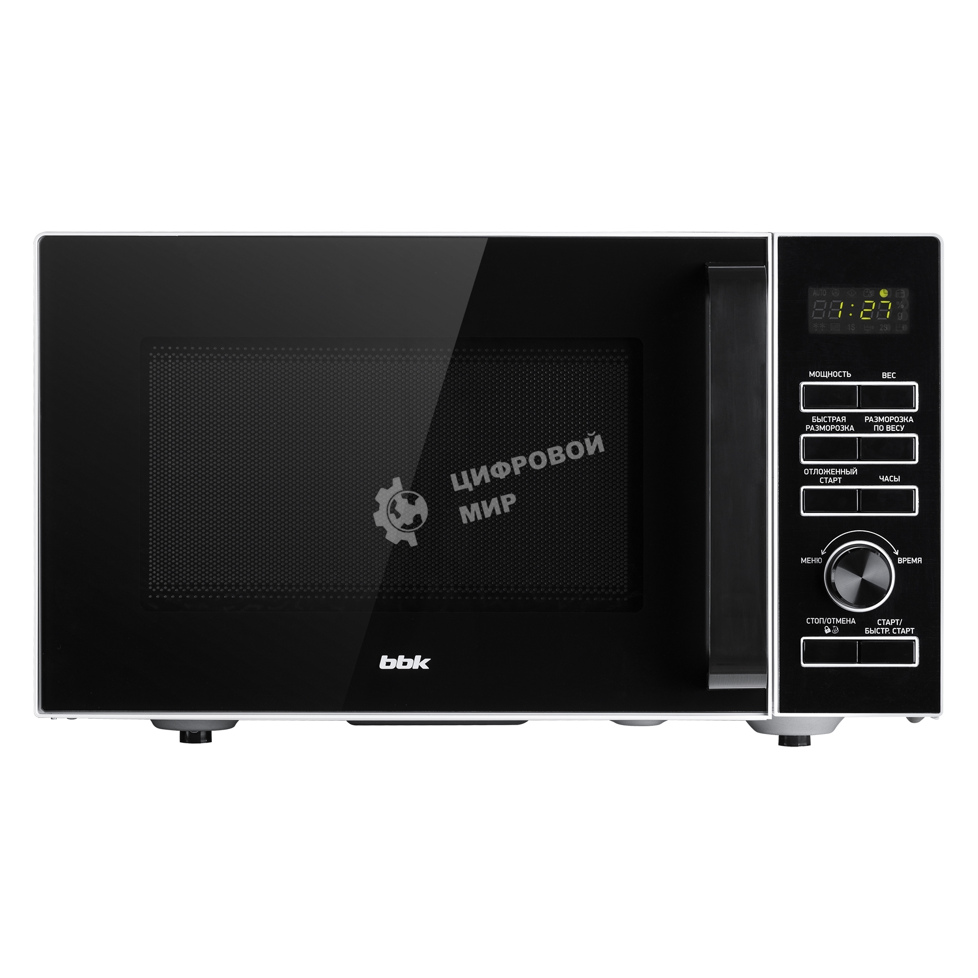 Микроволновая печь BBK 25MWS-970T/WB белый, 25 л, 900 Вт, переключатели - кнопки, поворотный механизм