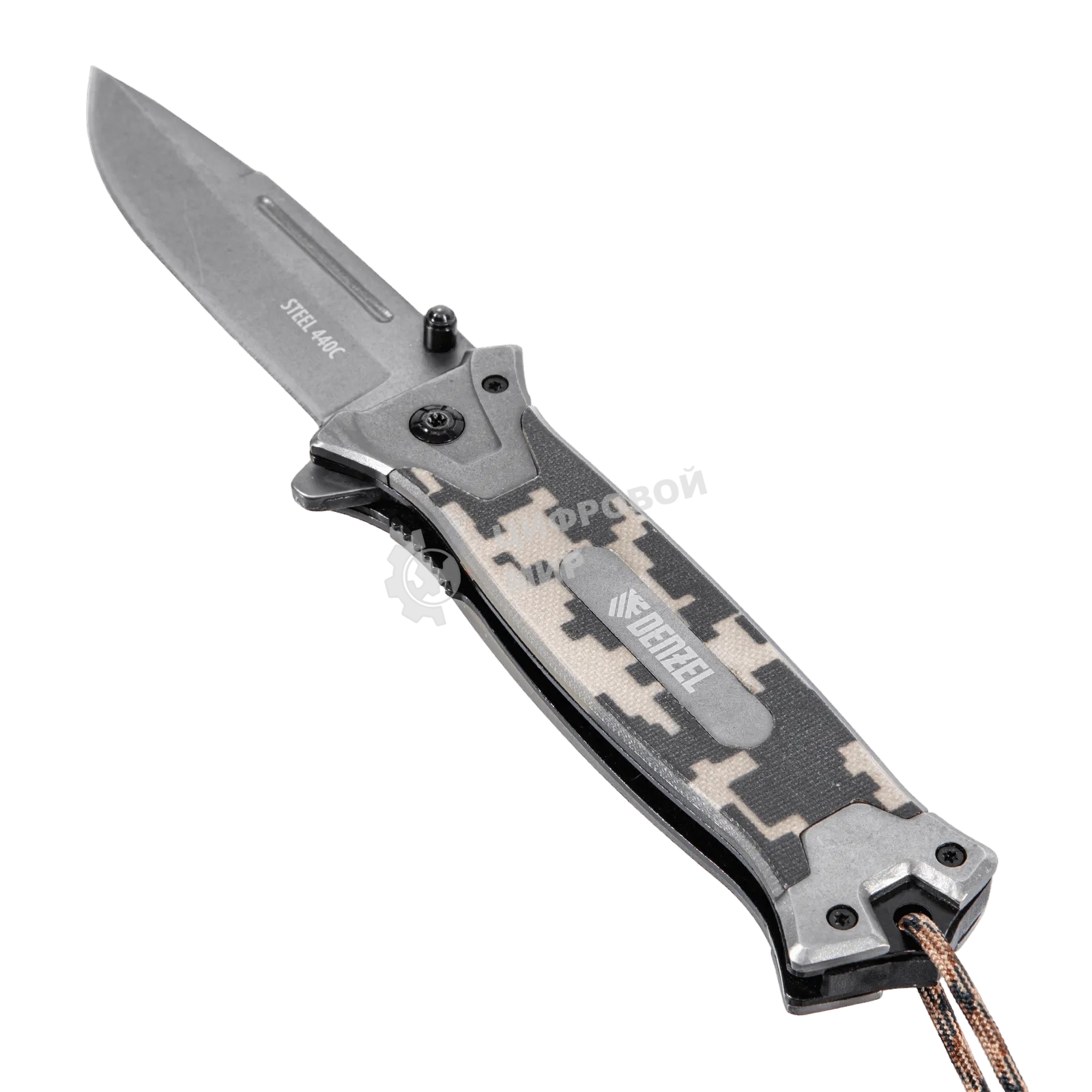 Нож складной Denzel, многоцелевой, системы Liner-Lock, с накладкой G10 на прямой рук-ке+стеклобой 79208