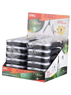 Циркуль Deli EG30404, корпус ассорти, металл, в комплекте: линейка/транспортир/2 угольника/карандаш/ластик/точилка