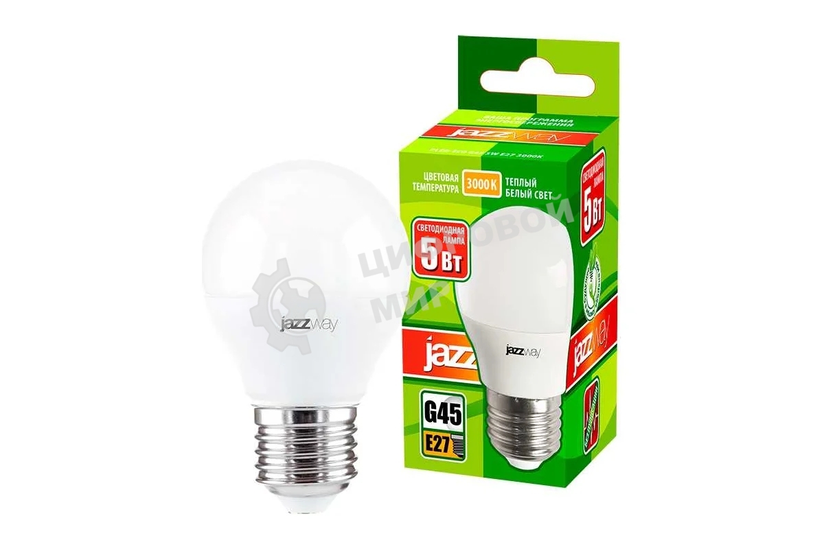 Лампа светодиодная JazzWay PLED-ECO-G45 5Вт шар 3000К теплый белый E27 400лм 220-240В