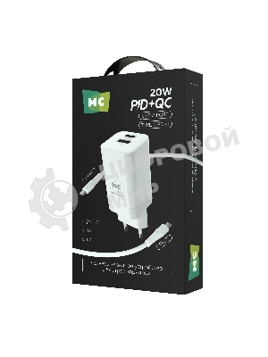 Сетевое зарядное устройство MORE CHOICE NC85a 1USB+1Type-C 3.0A PD 20W+QC3.0 Type-C Type-C, белый