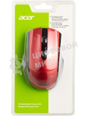 Мышь беспроводная Acer OMR032 черный/красный, 1600 dpi, радиоканал, USB, кнопки - 4