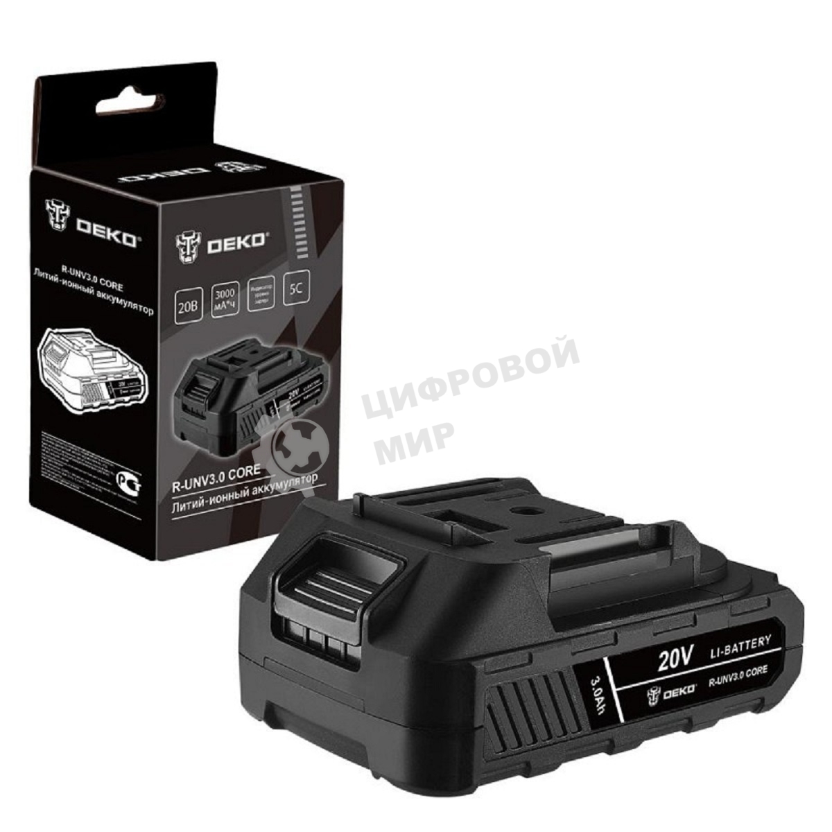 Аккумулятор DEKO R-UNV3.0 CORE, Li-ion, 20В, 3.0А*ч