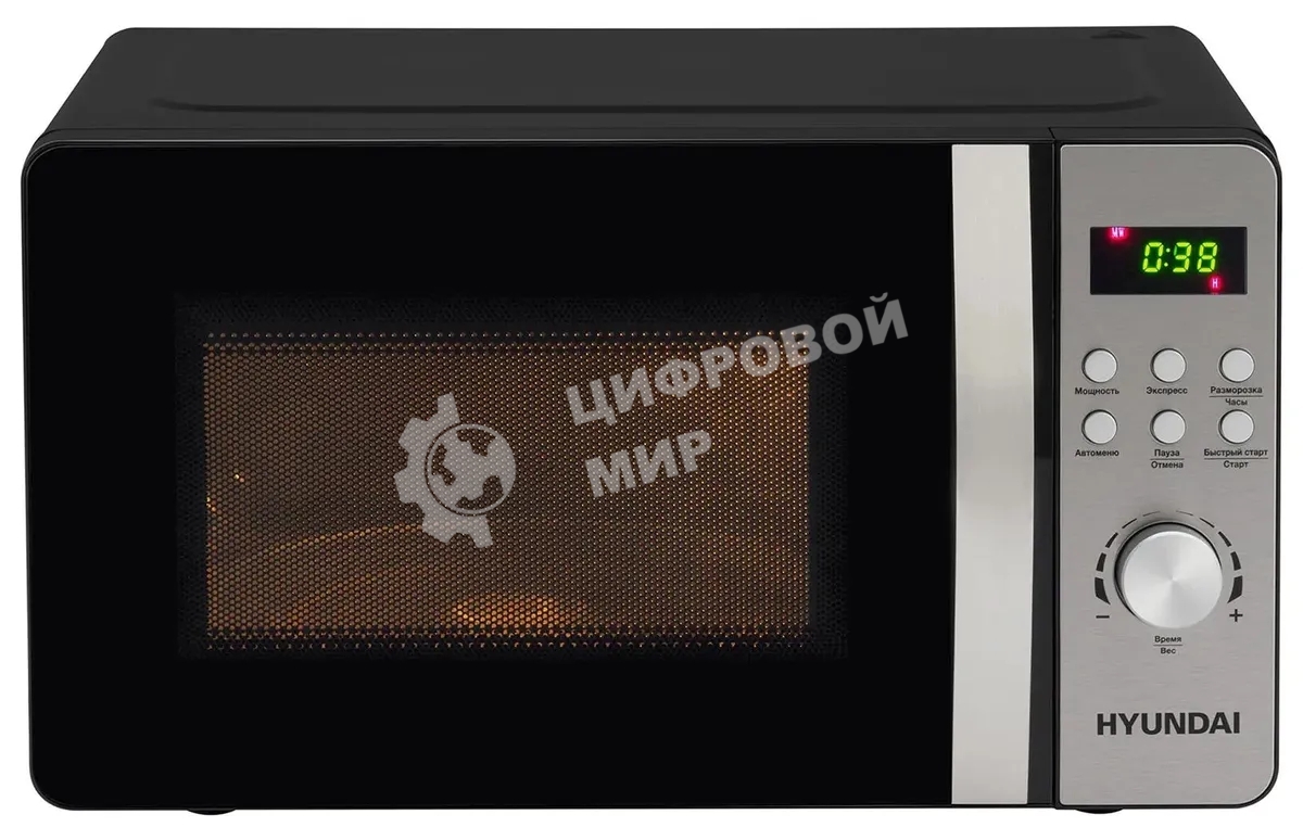 Микроволновая печь Hyundai HYM-D2074 черный/серебристый, 20 л, 700 Вт, переключатели - кнопки, поворотный механизм