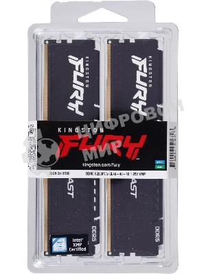 Оперативная память Kingston Fury Beast, DDR5, 32GB (2x16GB), 5200MHz, CL40, DIMM, радиатор, черный