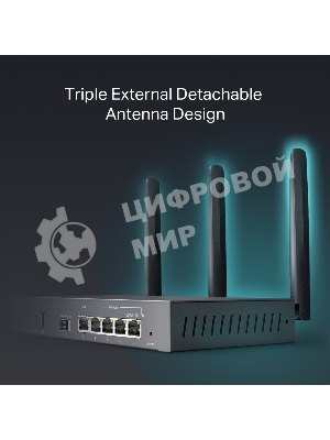 VPN-маршрутизатор TP-Link ER706W Omada с гигабитными портами и поддержкой Wi-Fi AX3000, 1 гиг. SFP WAN/LAN, 1 гиг. RJ45 WAN, 4 гиг. RJ45 WAN/LAN, USB 3.0, до 574 М/с на 2,4 ГГц + до 2402 М/с