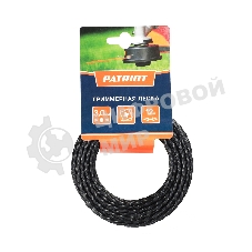 Леска PATRIOT D 3,0 мм L 12 м (скрученный квадрат, черный) 300-12-5, картонный подвес